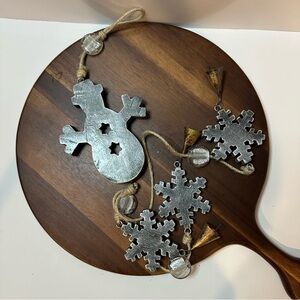 Vintage Wood Snowflake With Bells Long Hanging Ornament